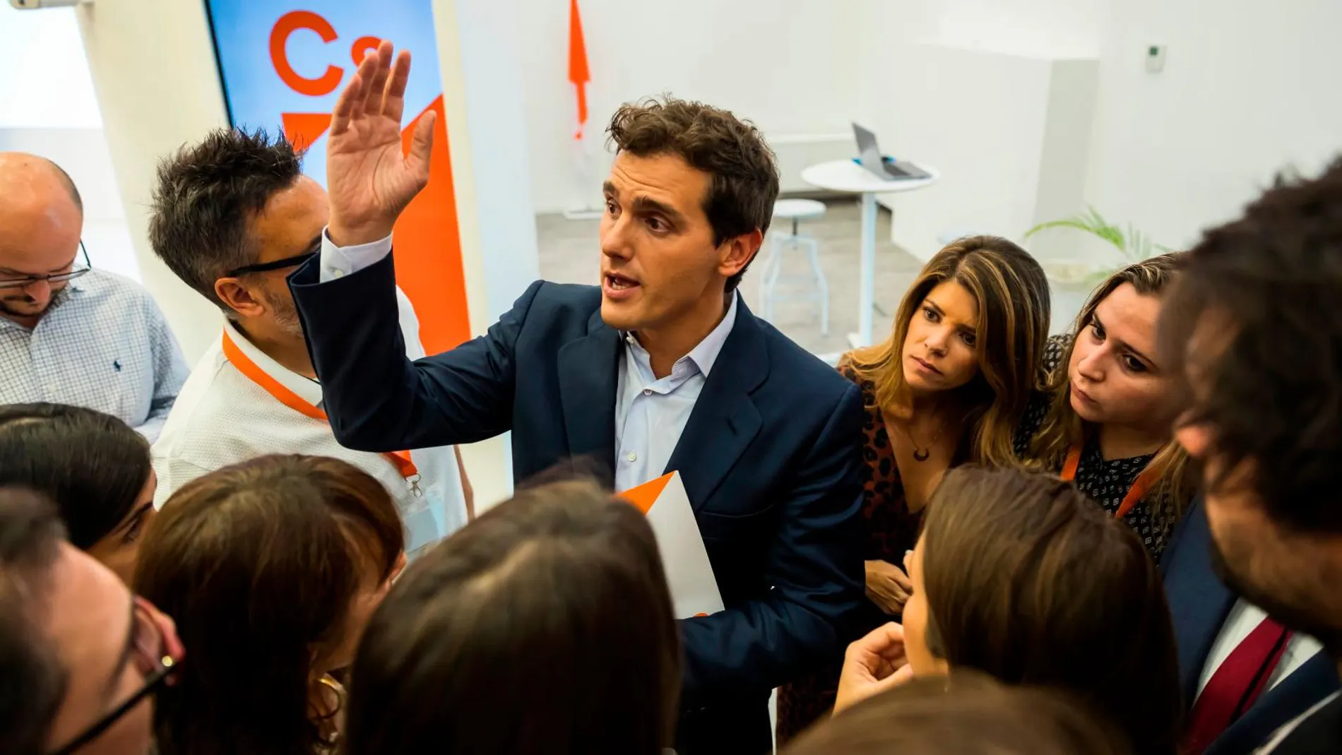 Albert Rivera, esta mañana en la sede de Cs/Foto: Alberto R. Roldán