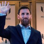 Lionel Messi durante la presentación de la colección de ropa que lleva su nombre, este jueves en Barcelona. EFE/Marta Pérez