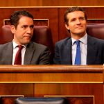 El líder del PP, Pablo Casado (dcha), y el secretario general del partido, Teodoro García Egea. Foto: EFE/Ballesteros