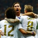 Sergio Ramos celebra el gol de Kroos en Estambul