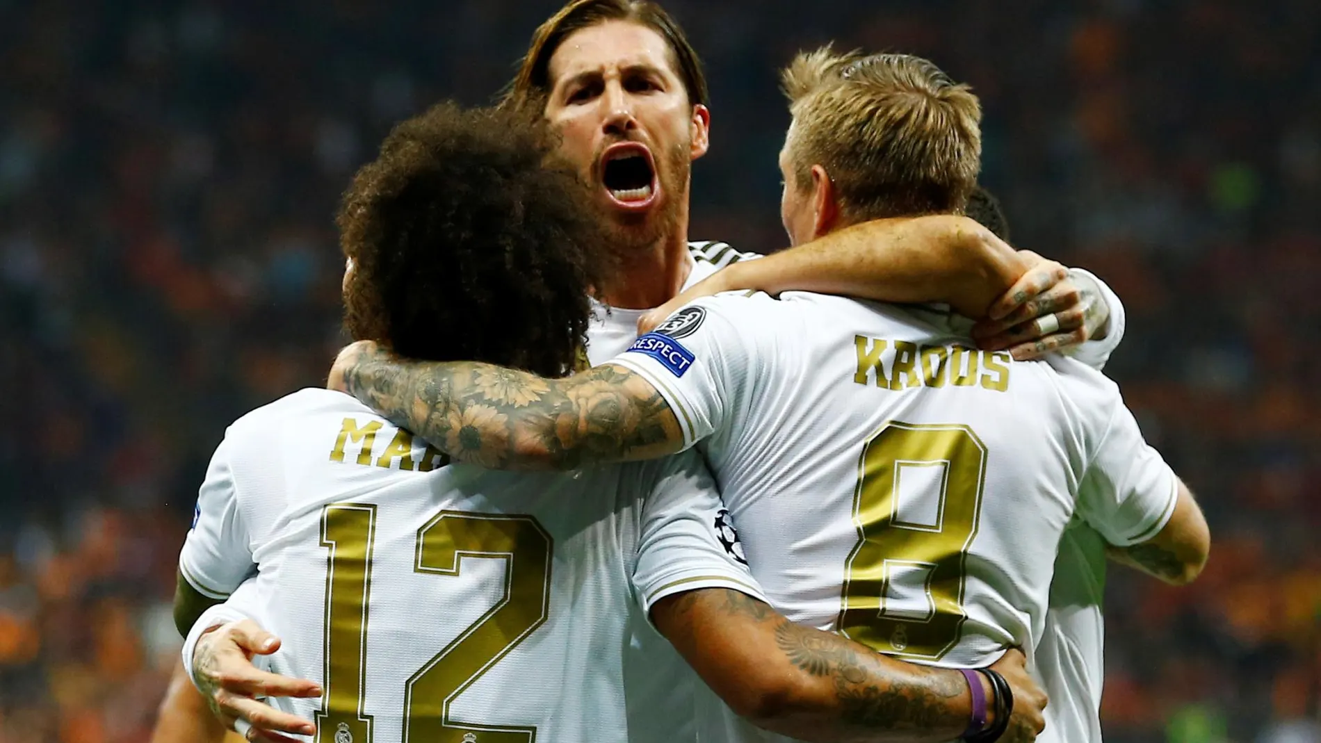 Sergio Ramos celebra el gol de Kroos en Estambul