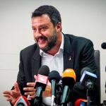 Matteo Salvini en una rueda de prensa en Castelvolturno