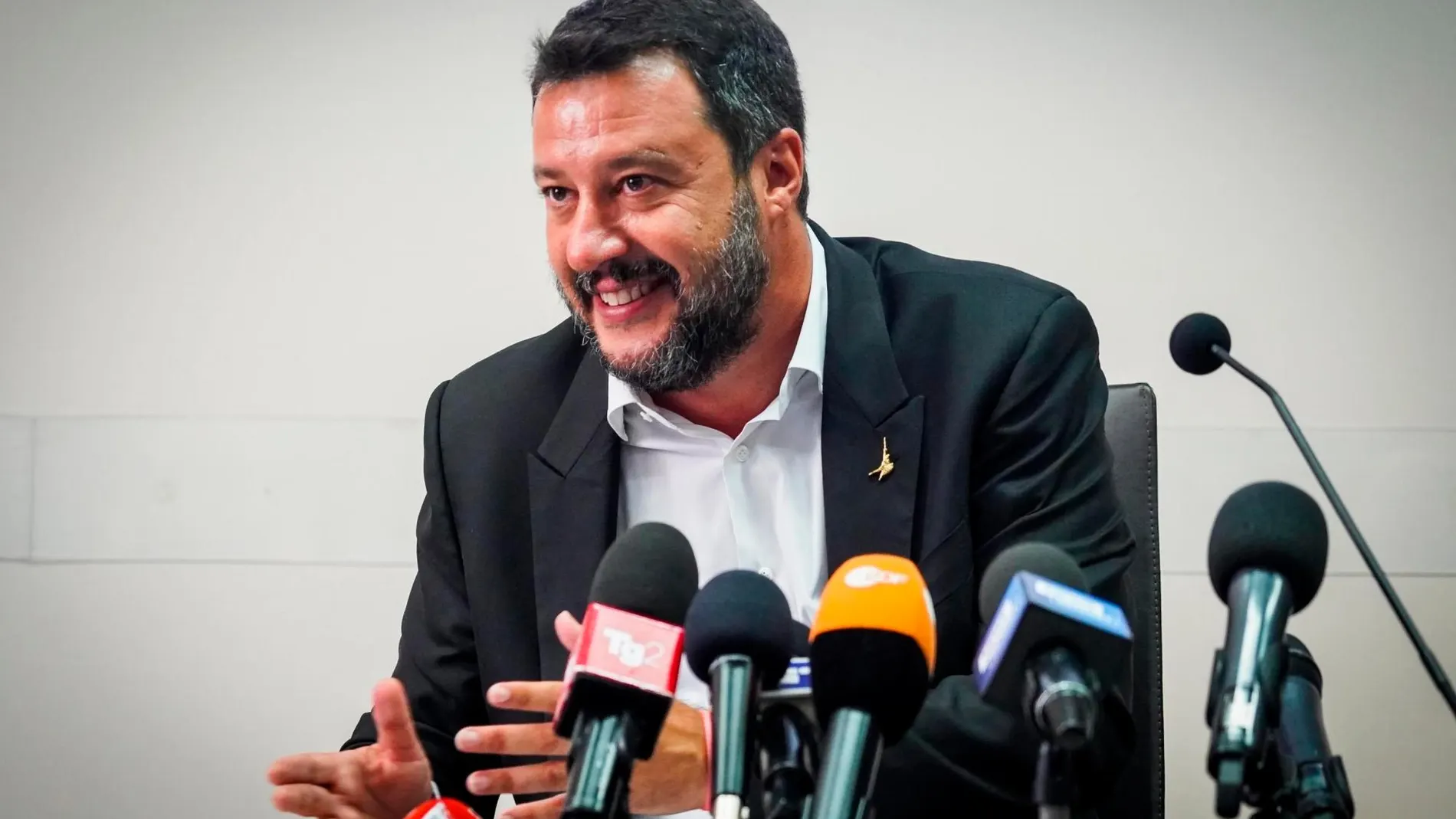Matteo Salvini en una rueda de prensa en Castelvolturno