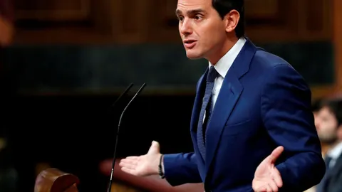 El líder de Ciudadanos, Albert Rivera, durante su intervención en tercera jornada del debate de investidura en el Congreso. Foto: Efe