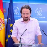 El secretario general de Podemos, Pablo Iglesias, el pasado martes en rueda de prensa desde el Congreso tras su encuentro con el Rey en Zarzuela