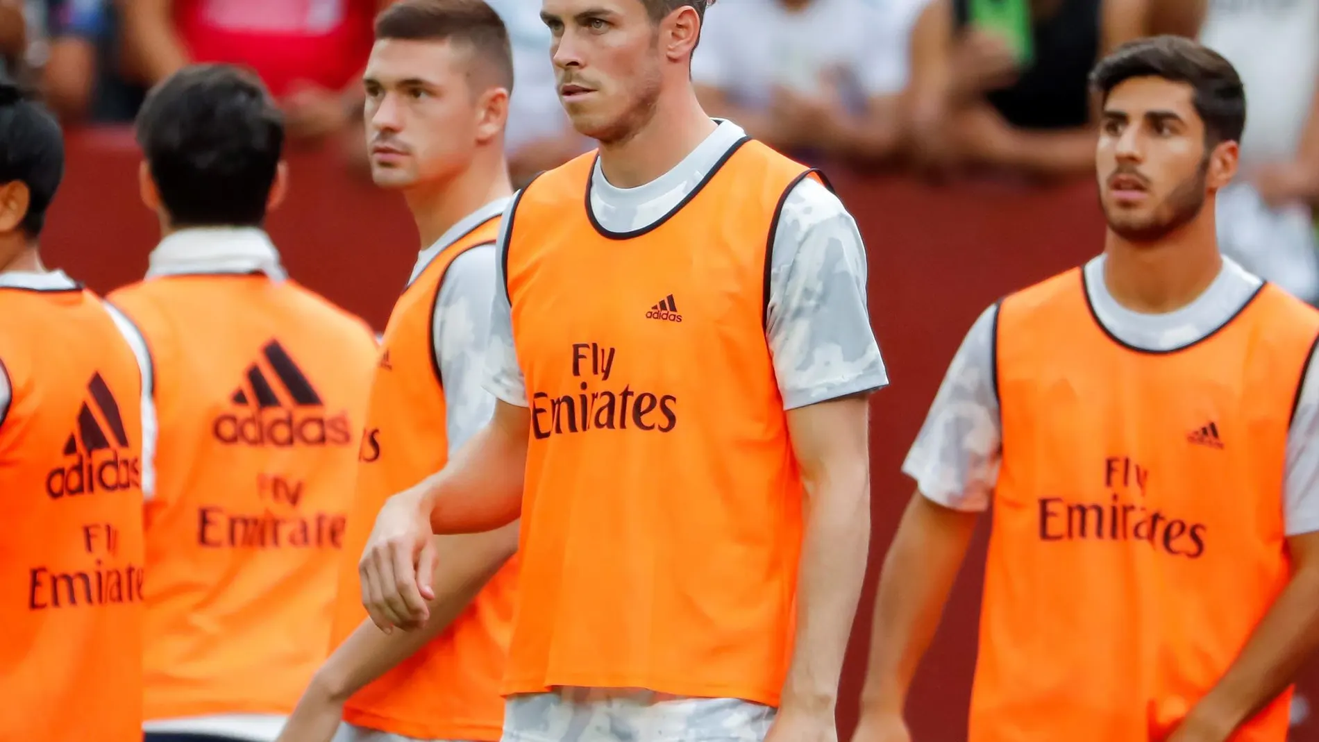 Bale, en el calentamiento antes del partido