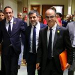 Jordi Turull, Josep Rull y Jordi Sànchez en el Congreso de los Diputados el pasado 20 de mayo/C. Pastrano