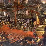 Pintura de Andrea Vicentino que representa la Batalla de Lepanto del 7 de octubre de 1571