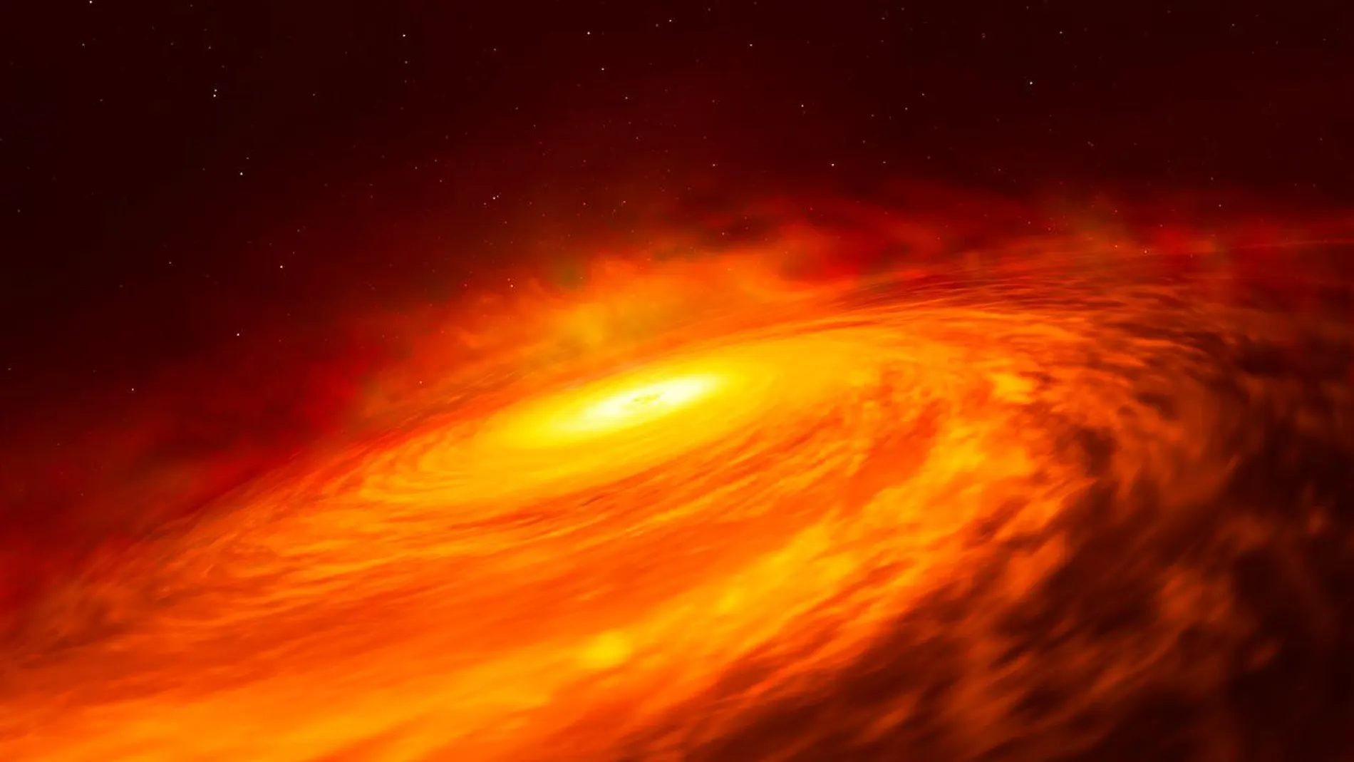 Recreación artística del disco del agujero negro de la galaxia NGC3147
