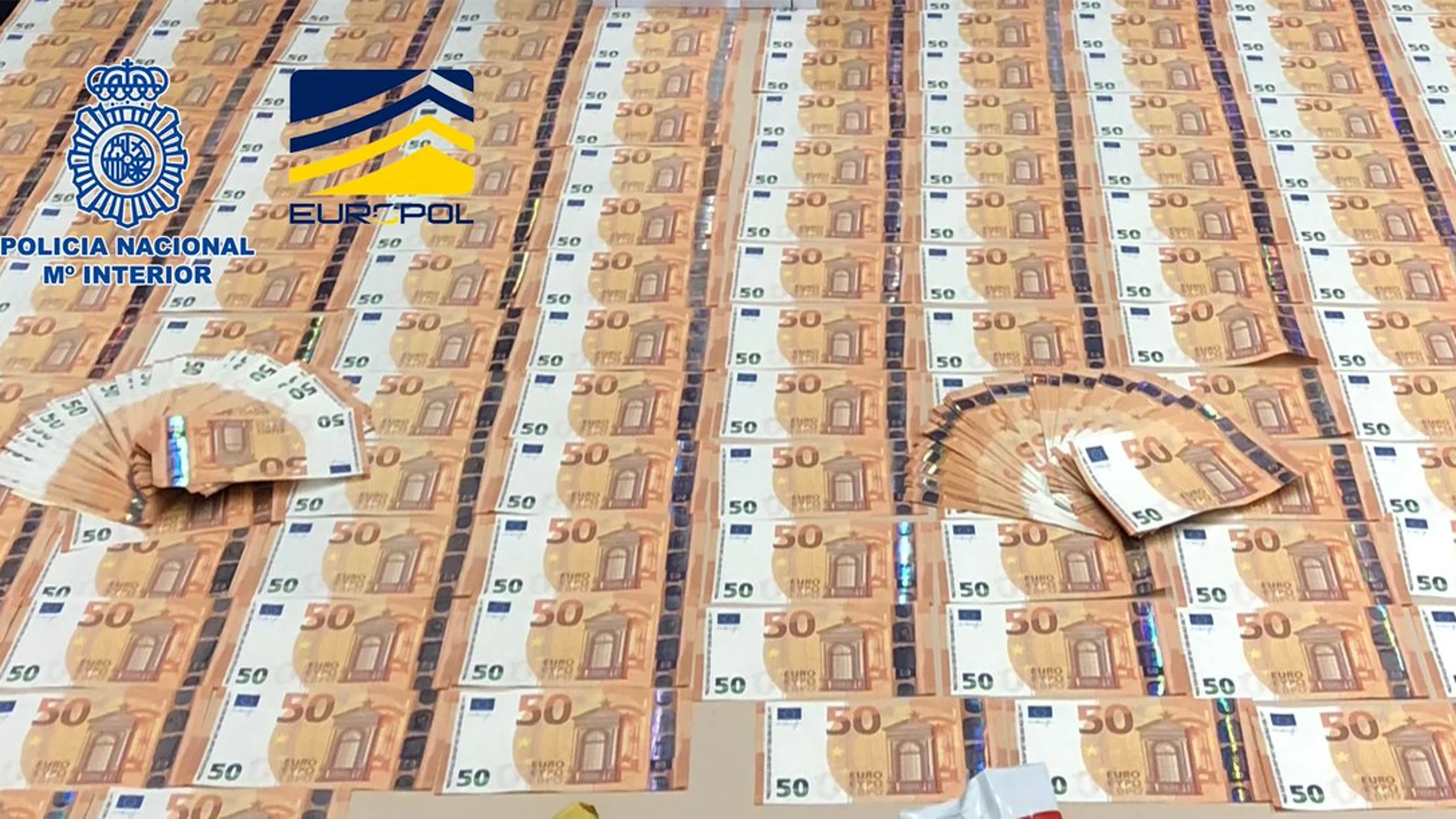 Billetes de 50 euros falsos incautados por la Policía Nacional