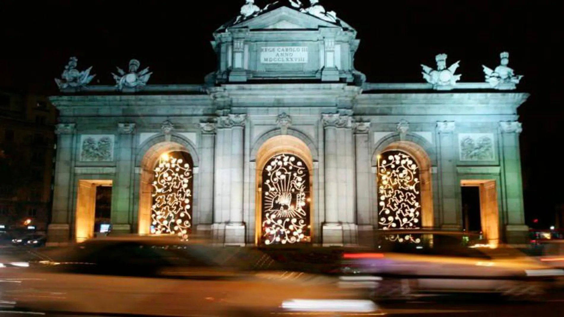 Imagen de archivo del belén de luces de la Puerta de Alcalá.