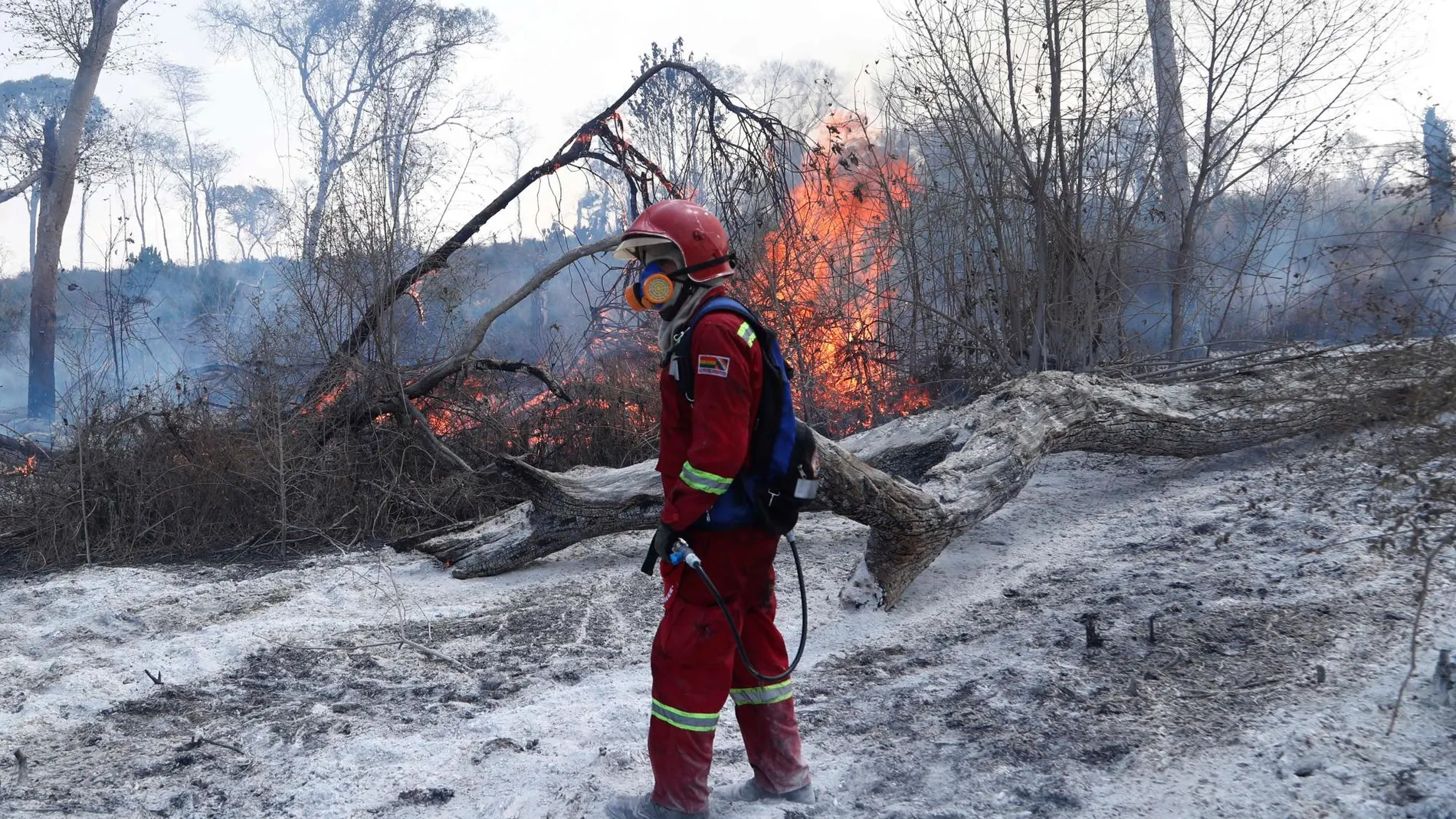 Un bombero durante las labores de extinción de un incendio en el Amazonas/AP