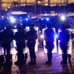 En la imagen, antidisturbios de los Mossos