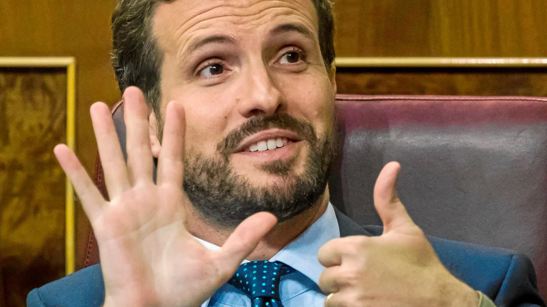 El presidente del PP, Pablo Casado, durante la sesión plenaria que se celebró ayer en el Congreso de los Diputados