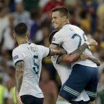 Lo Celso celebra su gol, el segundo de Argentina