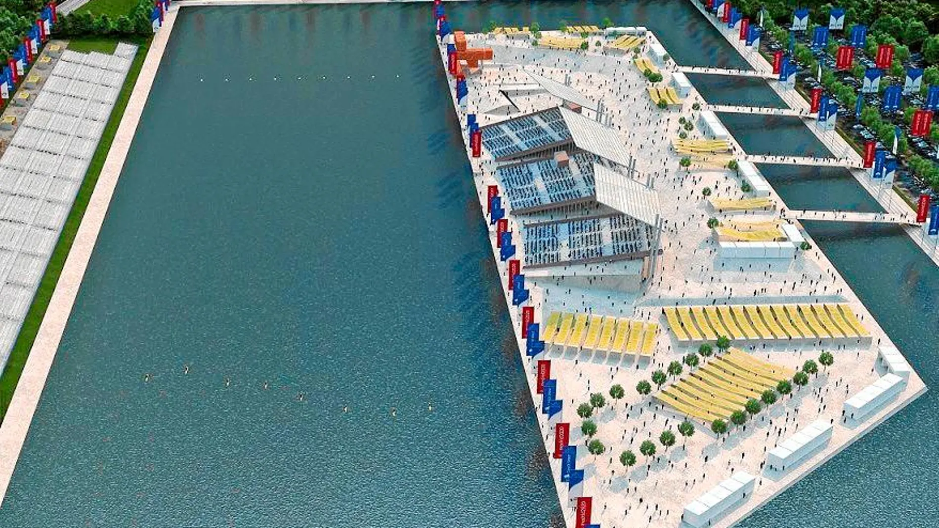 Recreación del proyecto del canal de regatas olímpico proyectado para Madrid 2020 y que transcurría entre el barrio de Villaverde y Getafe