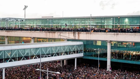 Una imagen de la protesta en el aeropuerto del Prat el pasado lunes