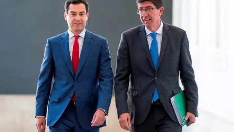Juanma Moreno y Juan Marín, en el Palacio de San Telmo