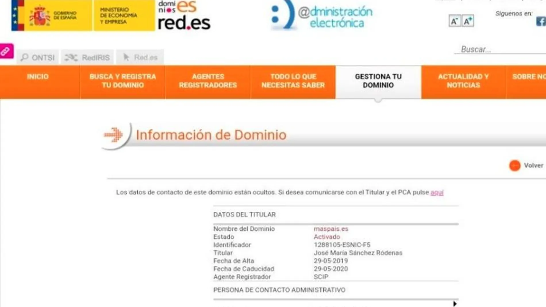Captura de la web Dominios