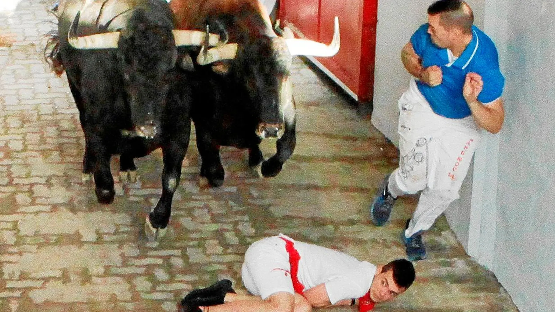 Rápido y limpio encierro de los Cebada Gago, a pesar de algún susto, que pararon el crono en los 2:23 / Efe