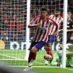 Morata celebra el gol que marcó al Bayer