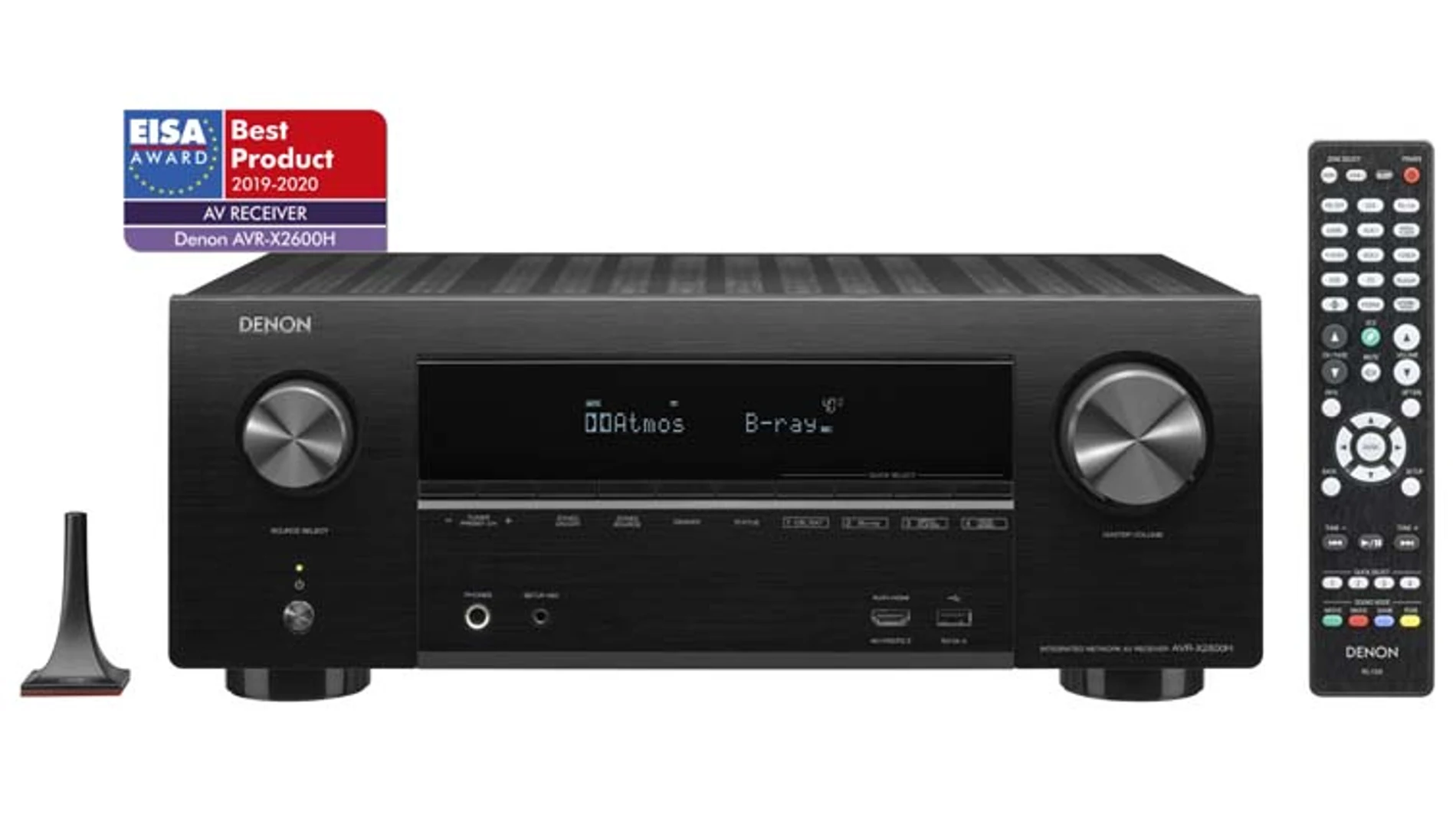 El receptor Denon AVR-2600H tiene 7.2 canales, reproduce vídeo 4K Ultra HD y cuenta con Dolby Atmos para lograr un sonido envolvente de calidad.