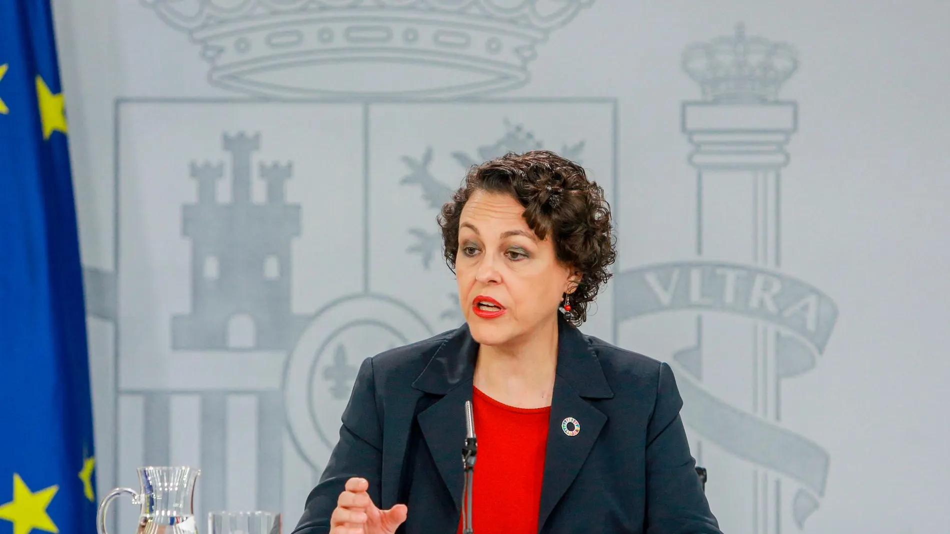 La ministra de Trabajo, Magdalena Valerio, hoy, en su intervención al término del Consejo de Ministros