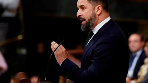 El líder de Vox, Santiago Abascal, durante su intervención en tercera jornada del debate de investidura en el Congreso de los Diputados