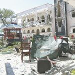 Aspecto del hotel en la ciudad somalí de Kismayo atacado por Al Shabab