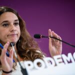 La portavoz de Podemos, Noelia Vera, durante la rueda de prensa.