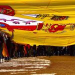 Así es la enorme bandera izada por VOX / Foto: Alberto. R. Roldán