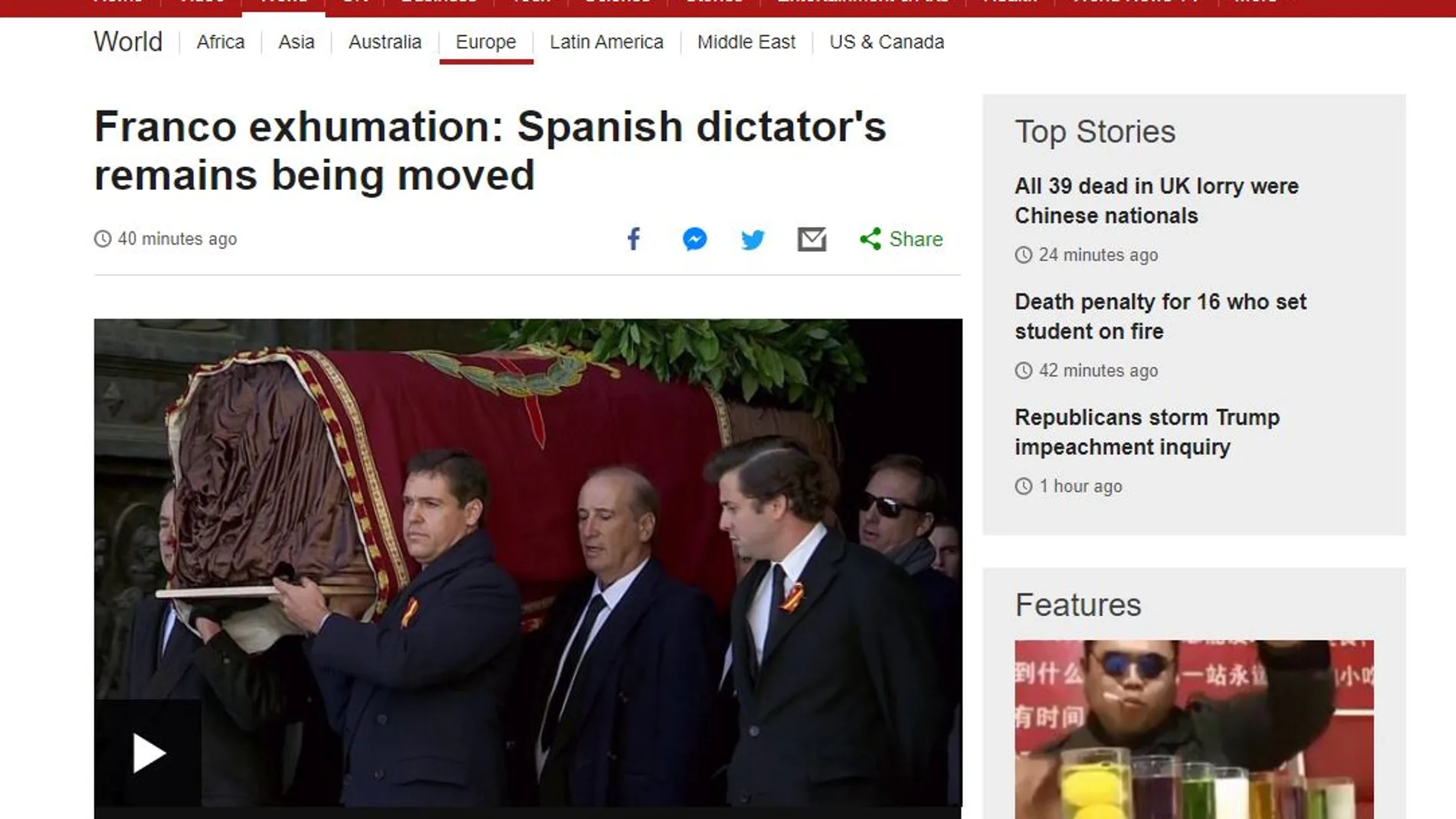 La ‘BBC’ habla de “esperada” la exhumación de Franco en su información de hoy