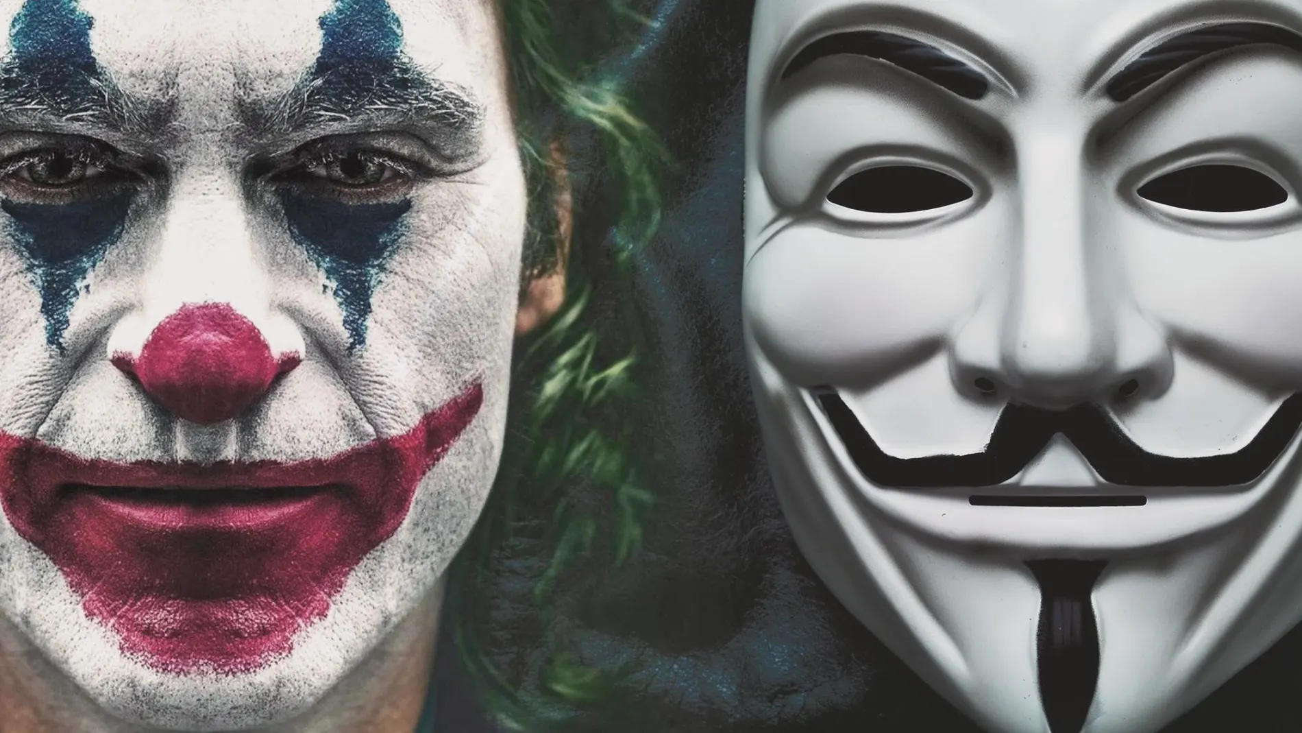Dos máscaras modernas: la del Joker y la de «V de Vendetta». En ambos casos son una llamada para subvertir el orden social
