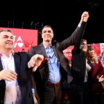 Pedro Sánchez en un acto de campaña del PSOE en Pamplona/Efe