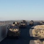 Qamishli (Syrian Arab Republic), 08/11/2019.- A handout photo made available by the Turkish Defense Ministry press office shows Turkish military land vehicles during a patrol with Russian troops (not pictured) between Qamishli and Derik district in Syria, 08 November 2019. Turkish and Russian troops conducted their third joint ground patrols in northeast Syria after an agreement between Turkey and Russia. (Rusia, Siria, Turquía) EFE/EPA/TURKISH DEFENSE MINISTRY PRESS OFFICE HANDOUT HANDOUT EDITORIAL USE ONLY/NO SALES