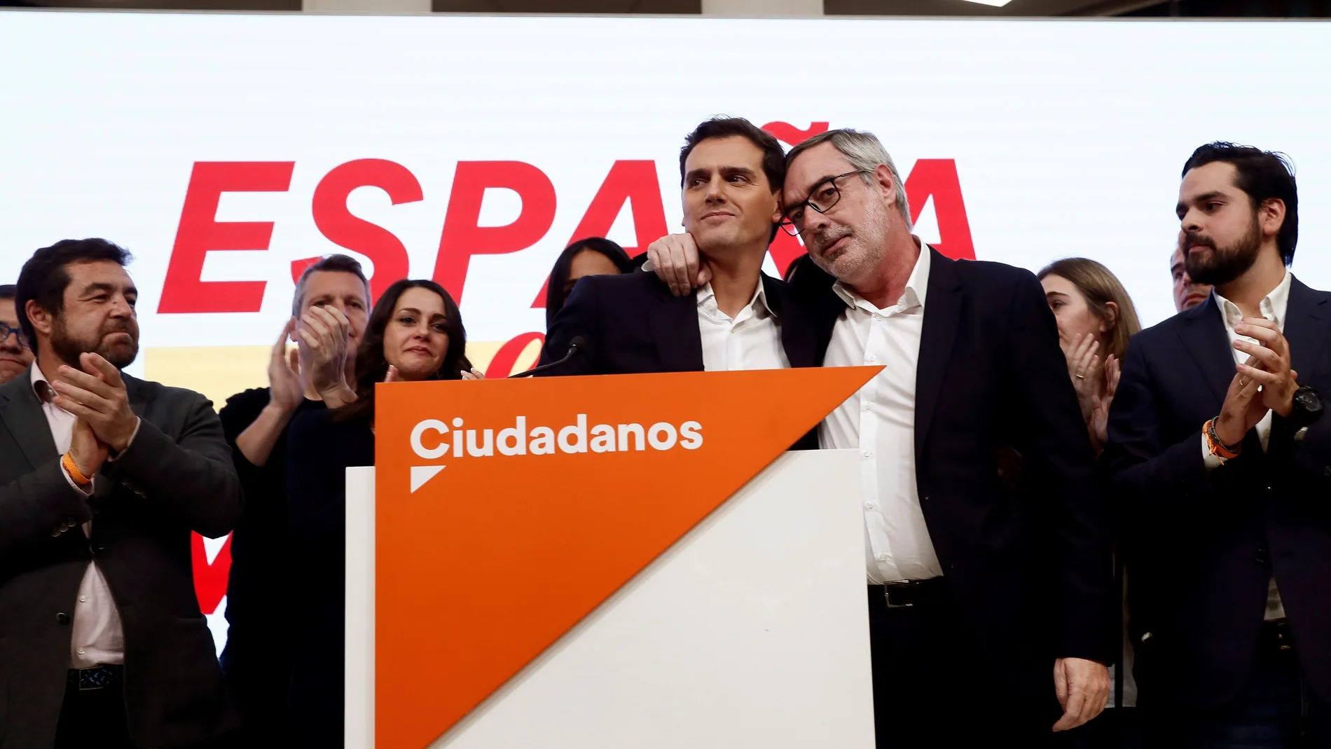 Albert Rivera y José Manuel Villegas durante la valoración electoral del partido. EFE/Mariscal