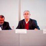 El presidente de Feria Valencia, José Vicente González y el alcalde de Valencia, Joan Ribó, durante una de las reuniones del patronato de Feria Valencia