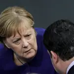 La canciller alemana, Angela Merkel, durante el debate celebrado ayer en el Bundestag