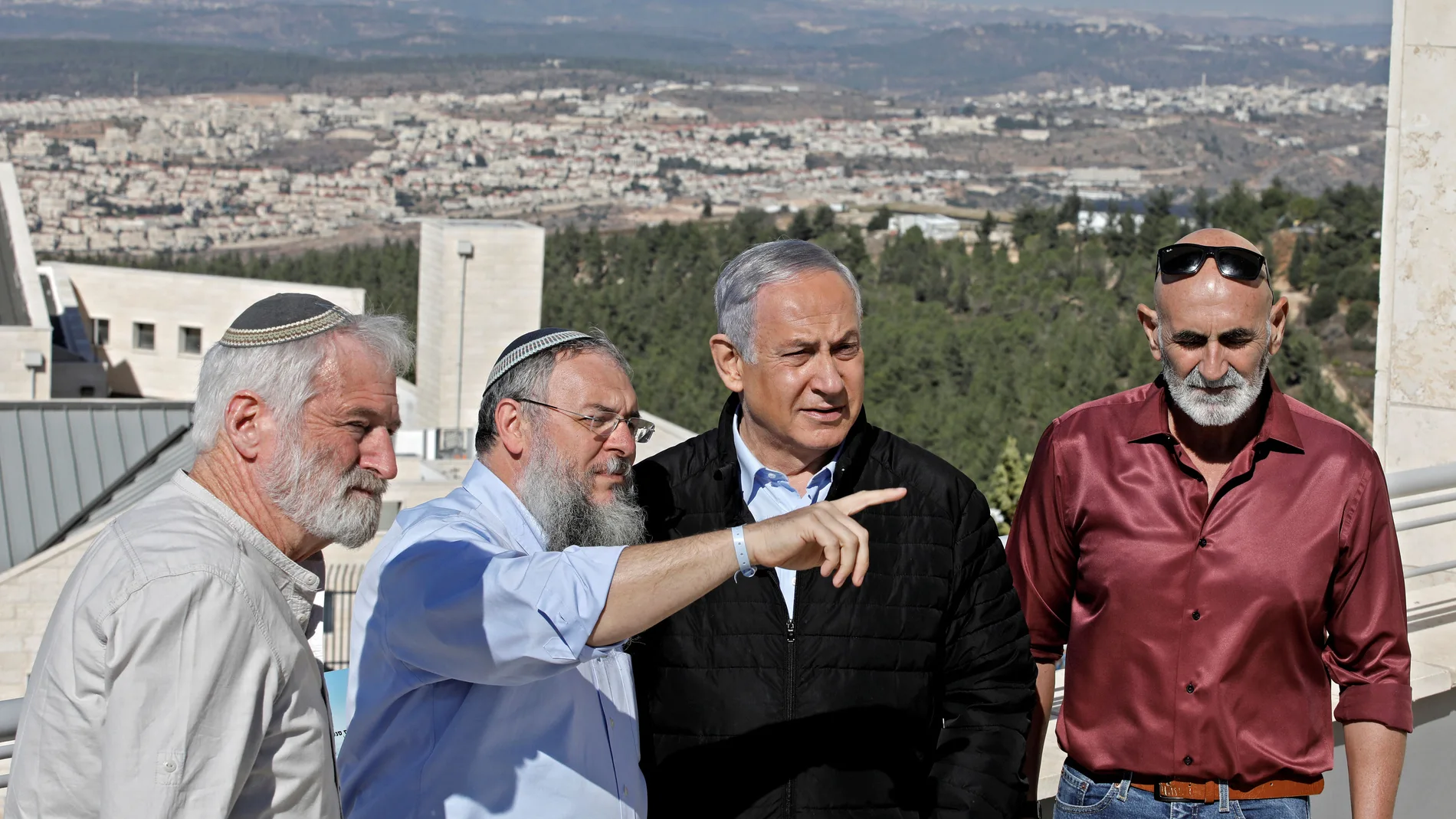Israeli Prime Minister Benjamin Netanyahu meets heads of regional councils in Jewish settlements at the Alon Shvut settlement, in the Gush Etzion block in the occupied West Bank