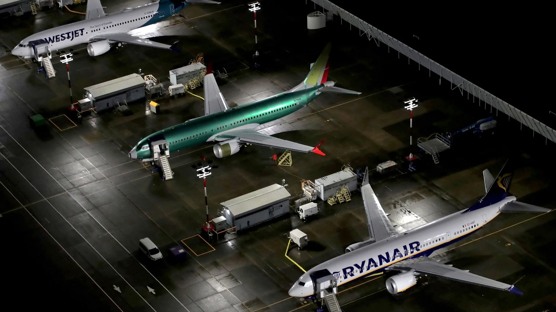 FILE PHOTO: Aerial photos of parked Boeing 737 Max aircraft in Seattle