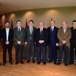 Enrique Cabero, nuevo presidente del CES, junto a Fernández Mañueco, Igea, Luis Fuentes, Germán Barrios, Luis Tudanca, Raúl De la Hoz, Ana Carlota Amigo, David Esteban, Vicente Andrés y Faustino Temprano, tras su elección en las Cortes regionales