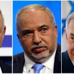 Los protagonistas del puzzle político israelí, de izquierda a derecha: el líder de Azul y Blanco, Benny Gantz; el de Israel Beitenu, Avigdor Lieberman; y el primer ministro en funciones, Benjamin Netanyahu