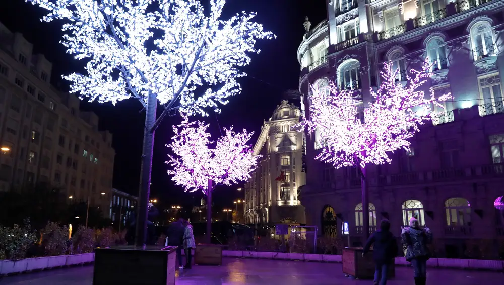 GRAF4654. MADRID, 22/11/2019.- Vista de una de las decoraciones luminosas que inundan la capital con motivo de la celebración de la Navidad, este viernes durante su encendido en Madrid. EFE/ Ballesteros