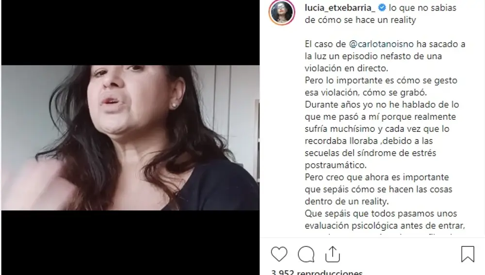 Mensaje de Instagram de Lucía Etxebarría sobre GH