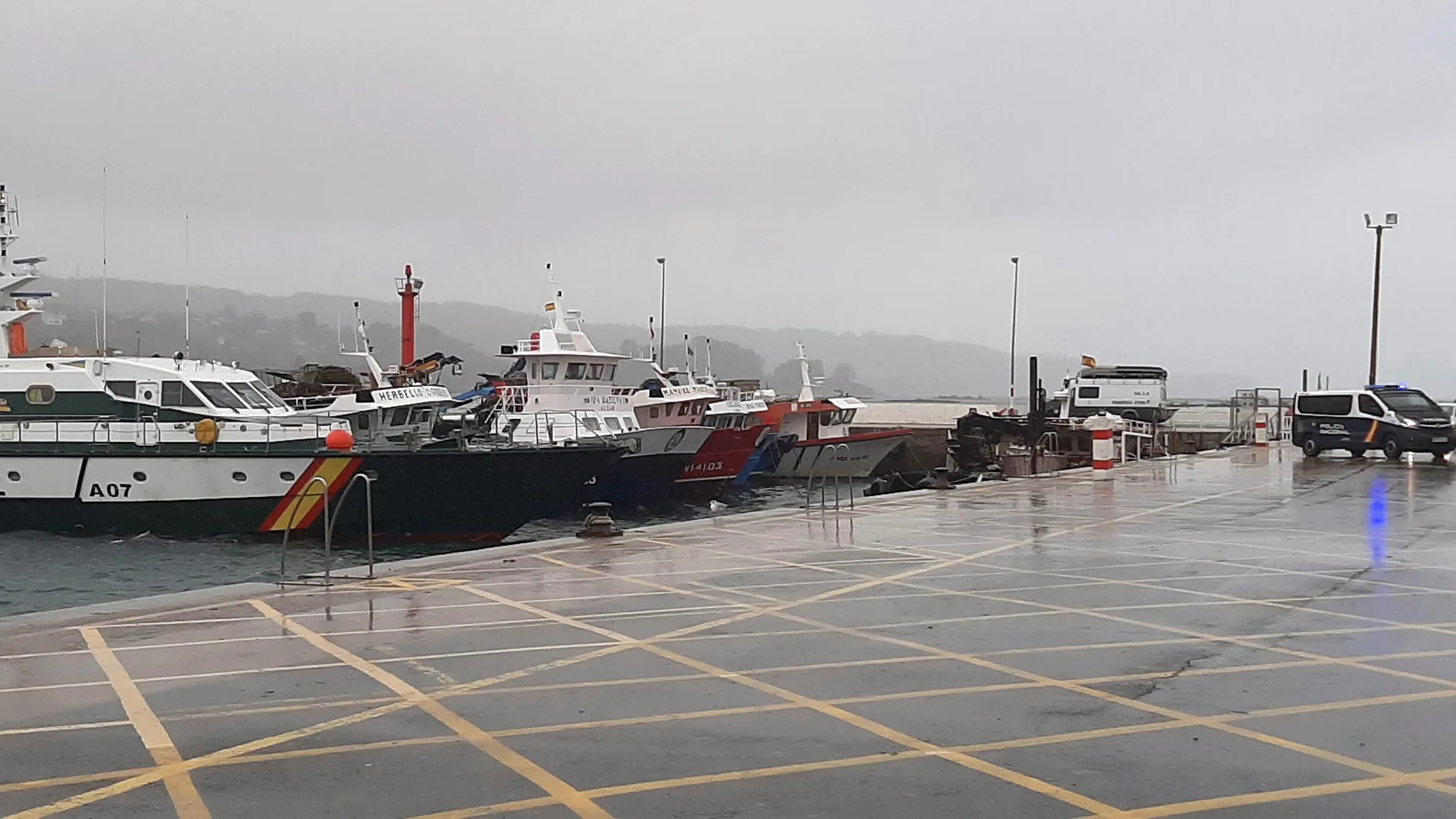 Puerto del Aldán, en Cangas de Morrazo, en cuyo litoral la Guardia Civil ha interceptado un submarino cargado con unos 3.000 kilos de cocaína