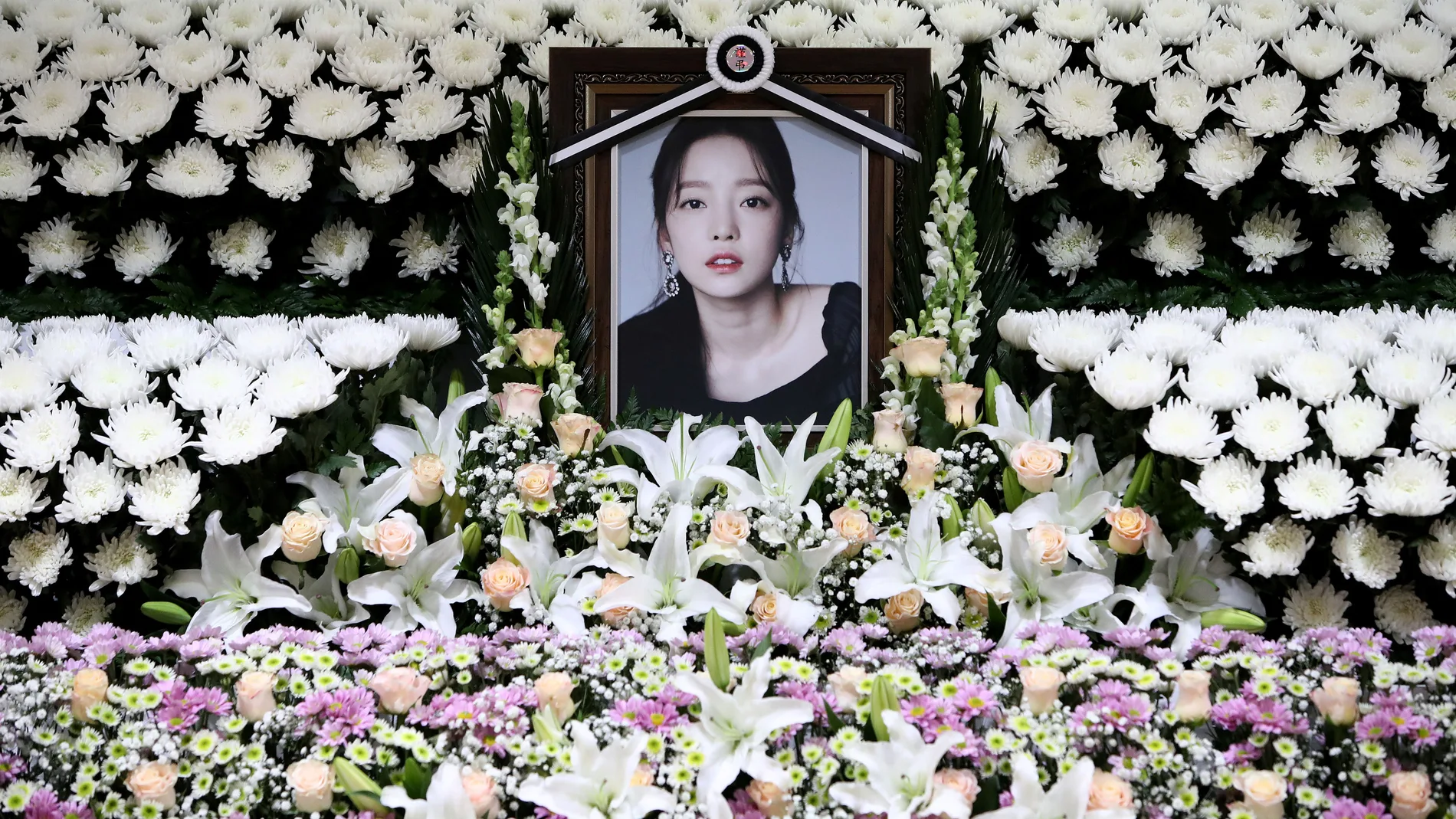 A memorial altar of K-pop star Goo Hara is seen at the Seoul St. Mary's Hospital in Seoul