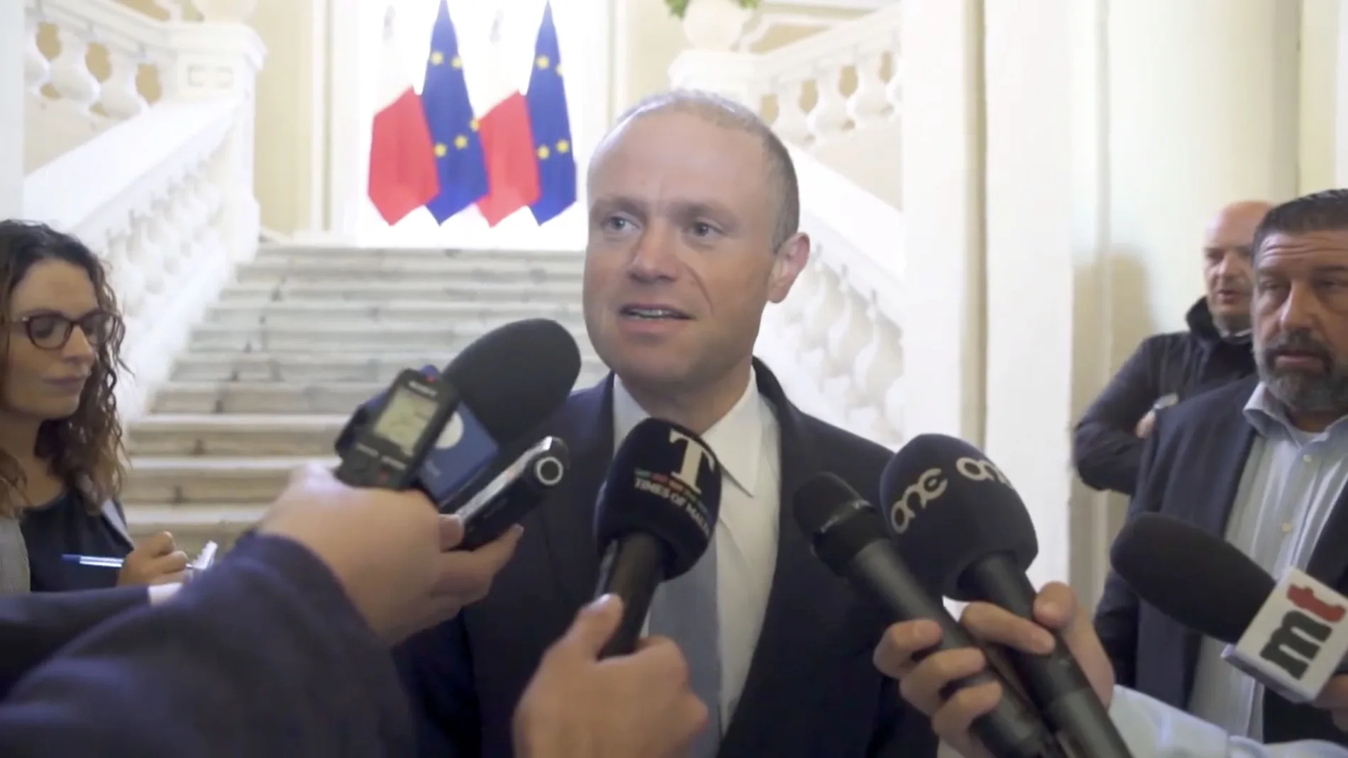 Maltese Prime Minister Joseph Muscat tells reporters that government chief of staff Keith Schembri has resigned, in this still image taken from a video, in Valletta