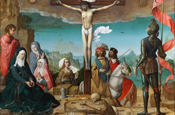 La crucifixión, de Juan de Flandes, fue realizada para el retablo mayor de la catedral de Palencia. Se encuentra hoy en el Museo del Prado