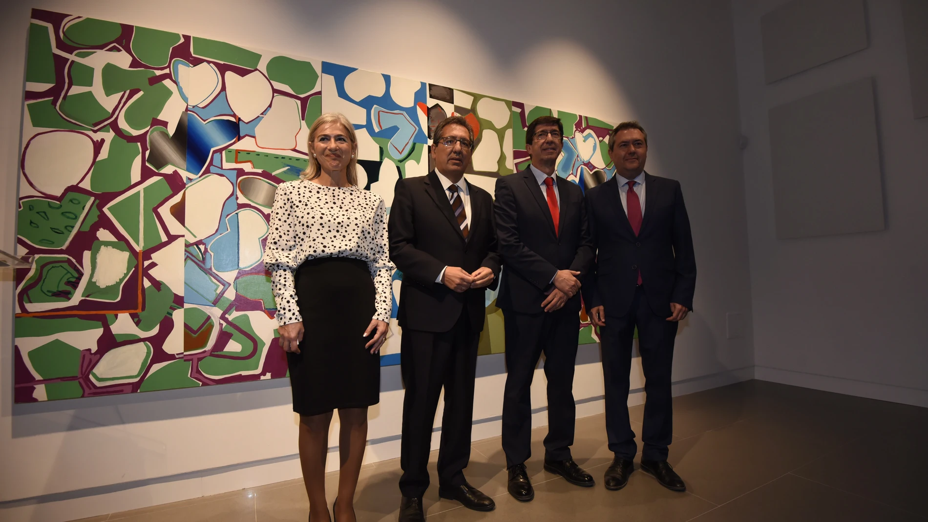 Patricia del Pozo, Antonio Pulido, Juan Marín y Juan Espadas durante la presentación de la Gran Manzana Cultural de Sevilla en la Fundación Cajasol