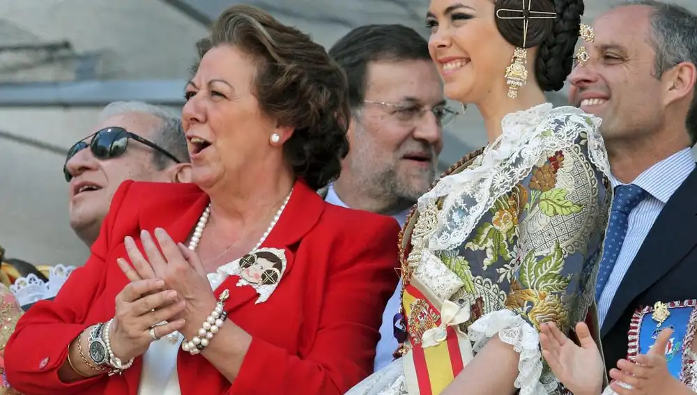 Mariano Rajoy, Francisco Camps y Barberá en las Fallas
